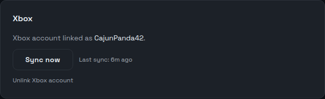 A linked and syncing Xbox account on StackPop